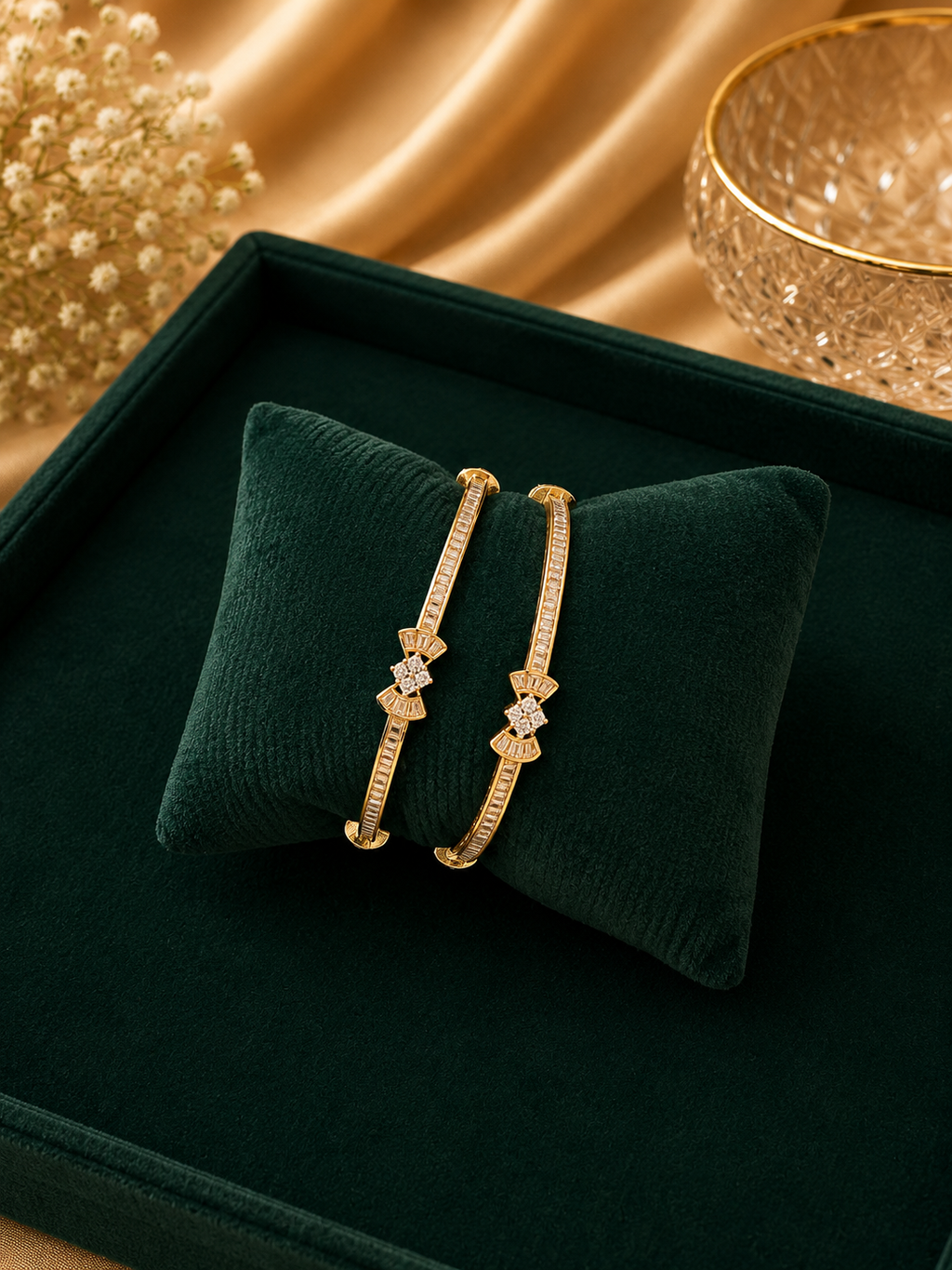 Dual Crystal Designer Kada Bracelet Set