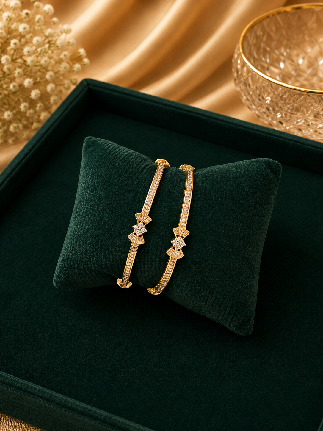 Dual Crystal Designer Kada Bracelet Set