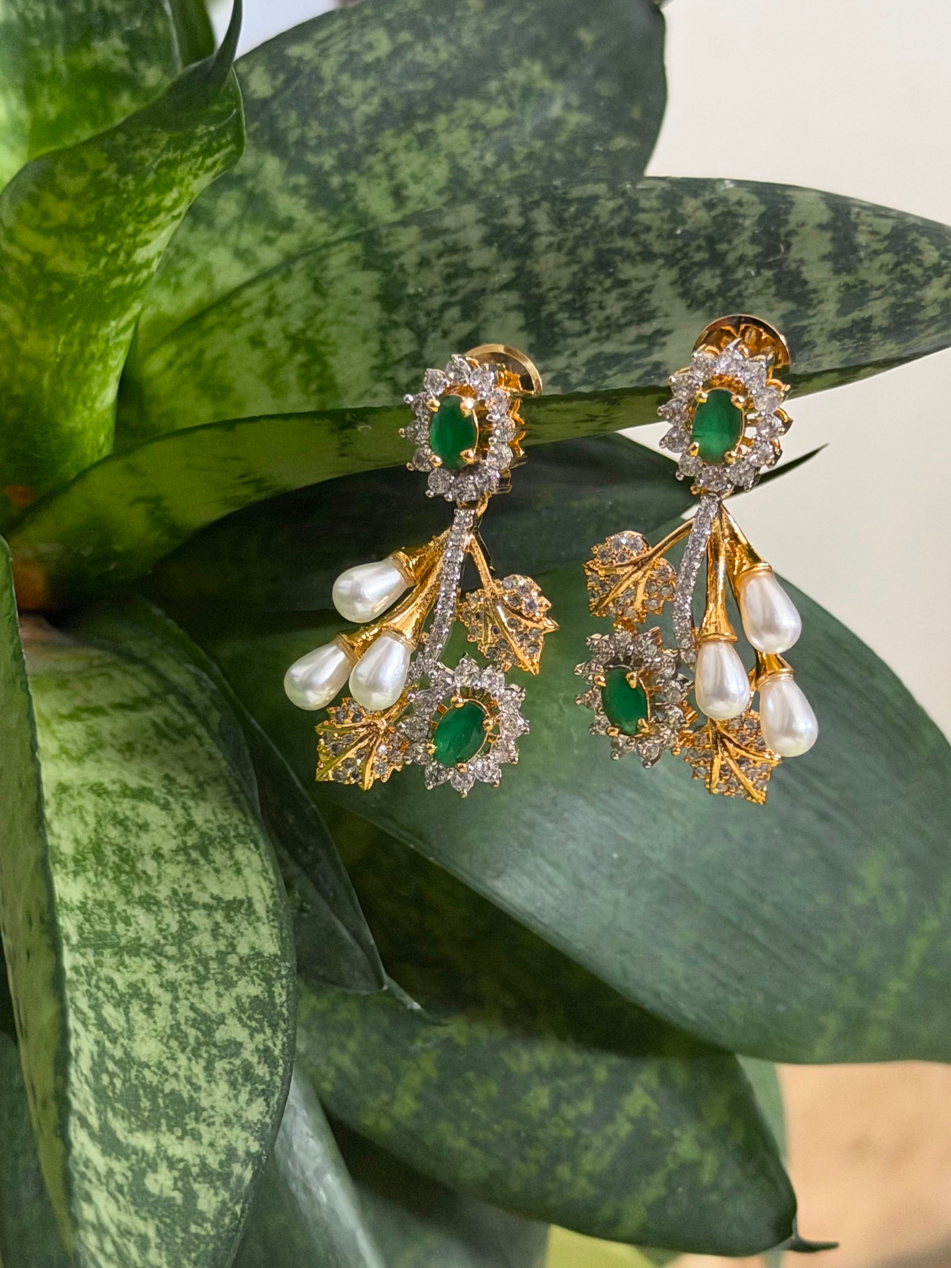 Emerald Pearl Pendant Set | Green Beaded Necklace Set | Anti Tarnish Jewellery
