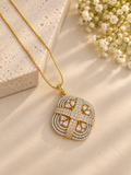 Gold Look Diamond Pendant Necklace Set with Statement Earrings