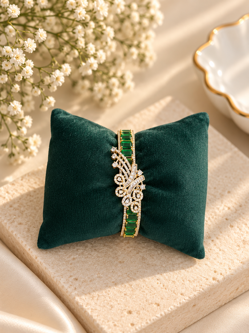 Green Diamond Look Gold Bracelet