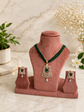 Emerald Royale Beaded Pendant Set | Green Stone Diamond Look Necklace Set