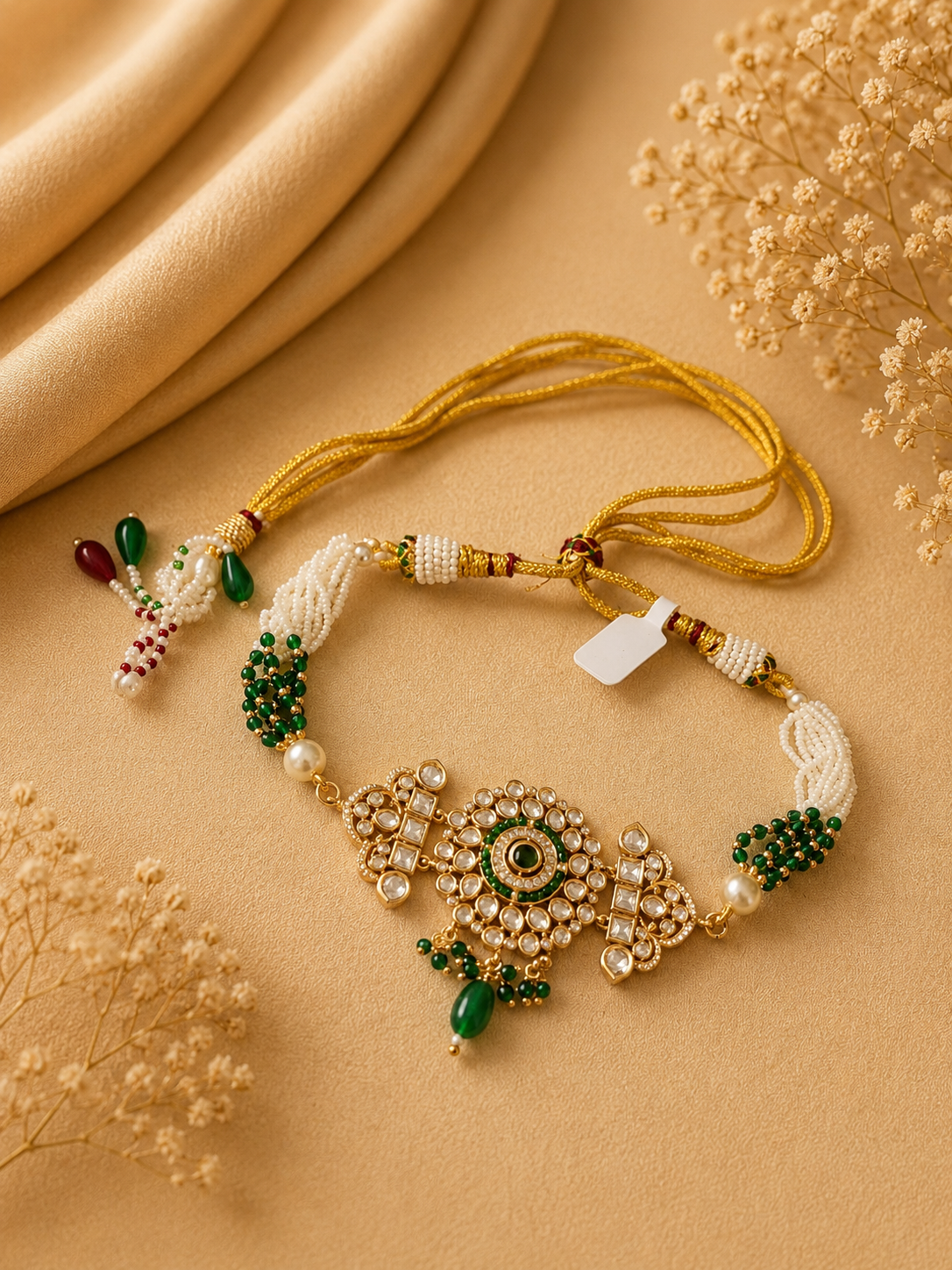 Emerald Kundan Choker Necklace Set
