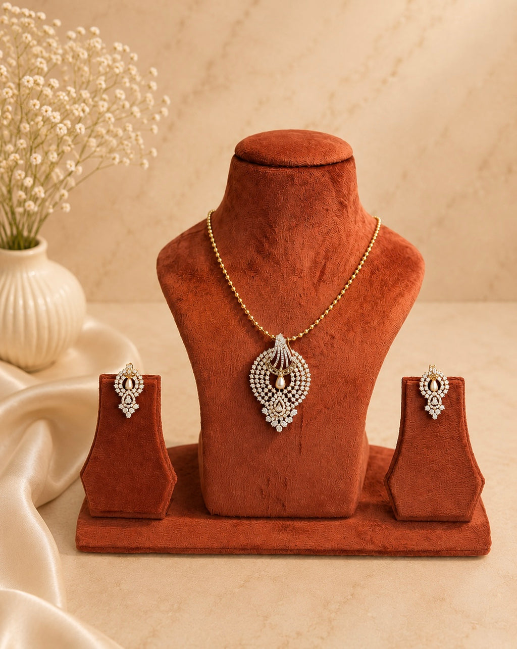 Pearl Drop Diamond Look Pendant Set | Elegant Everyday Jewellery