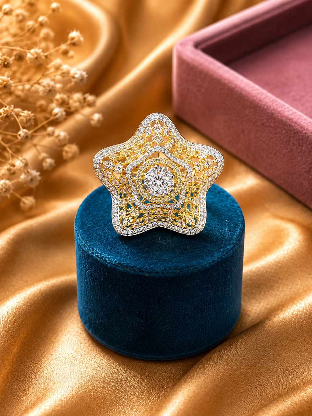 Celestial Star Statement Ring | American Diamond Designer Cocktail Ring for Women