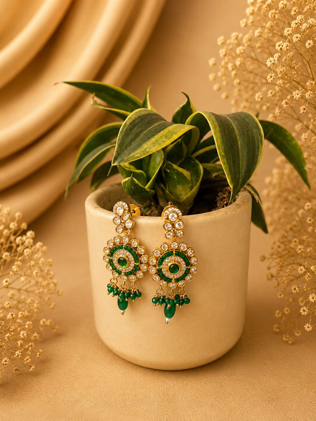 Emerald Kundan Choker Necklace Set