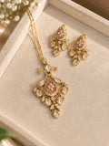 Diamond Look Pendant Necklace Set with Matching Earrings