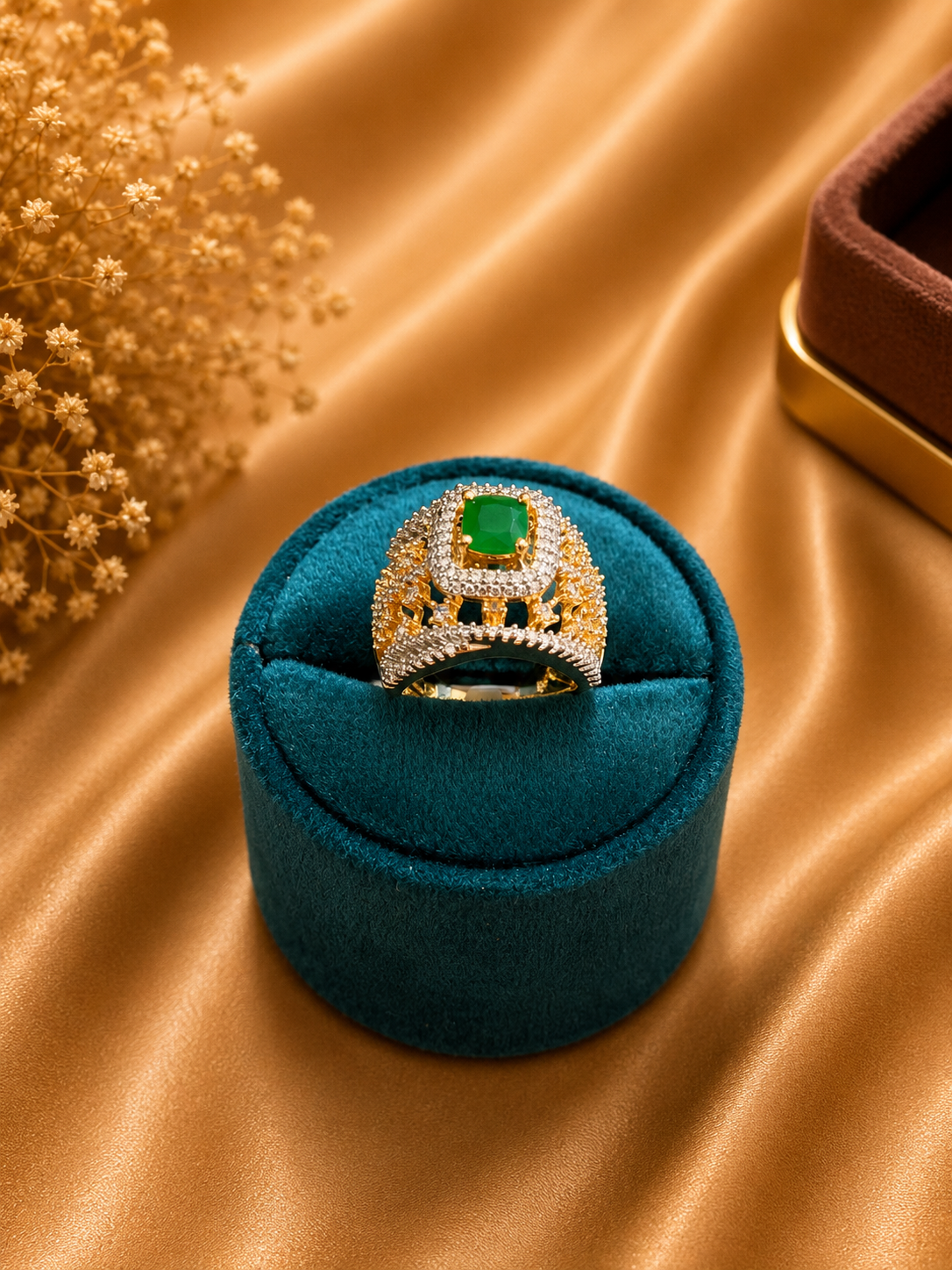 Emerald Green American Diamond Cocktail Ring | Luxury Statement Ring for Women