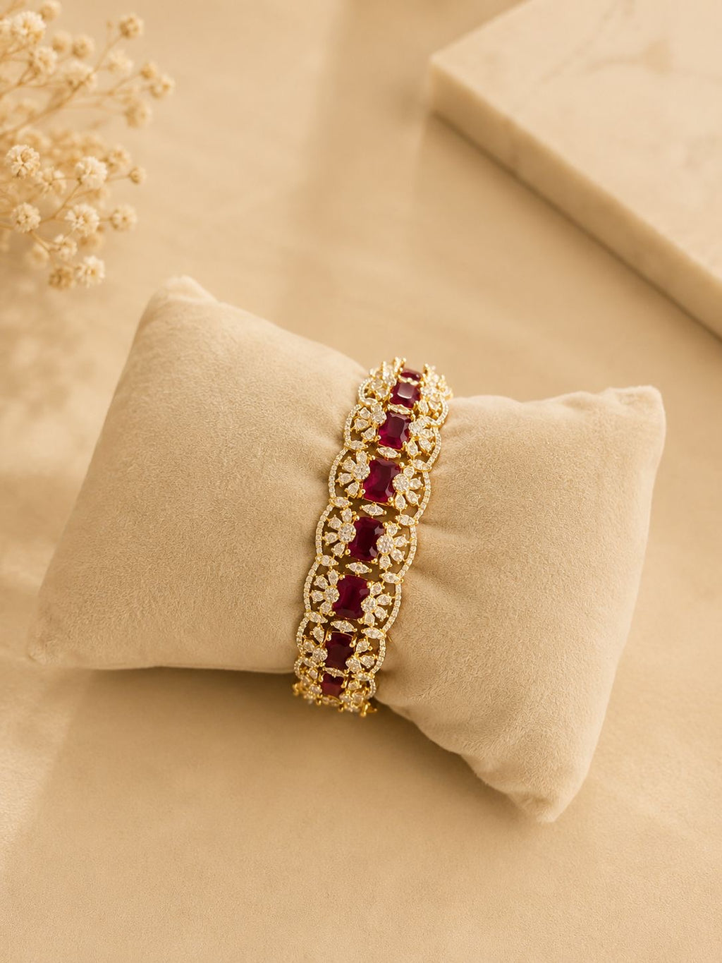 Ruby Stone Diamond Statement Kada Bracelet