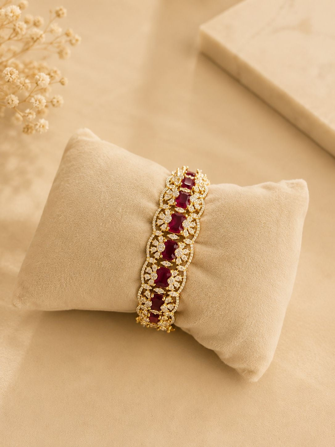 Ruby Stone Diamond Statement Kada Bracelet