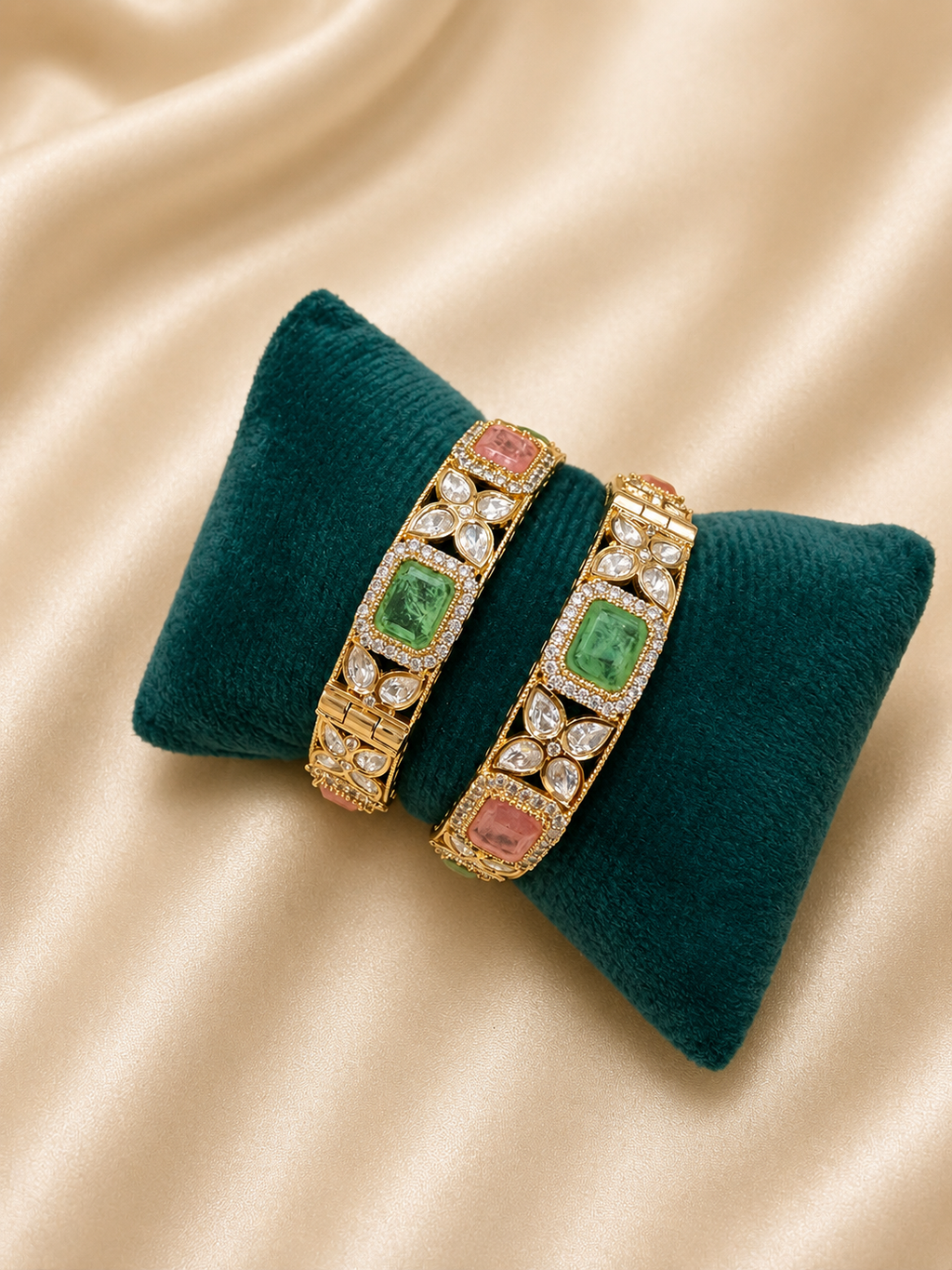 Pastel Stone Kundan Bracelet Set