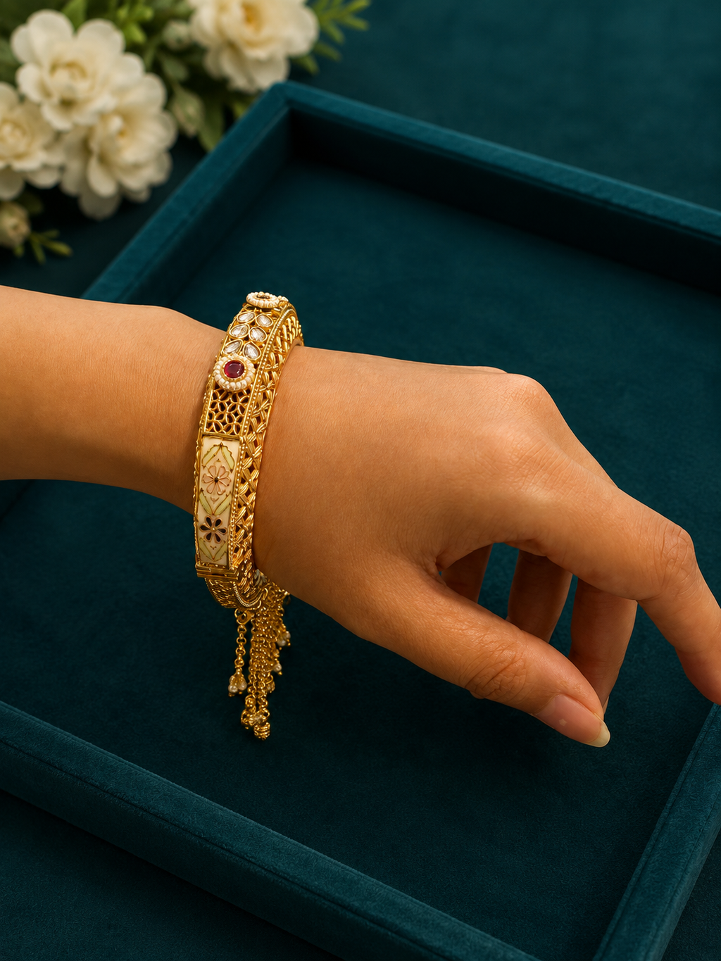 Royal Meenakari Kundan Kada Bracelet Pair