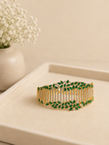 Emerald Luxe Diamond Look Broad Kada Bracelet | Premium Green Stone Statement Cuff