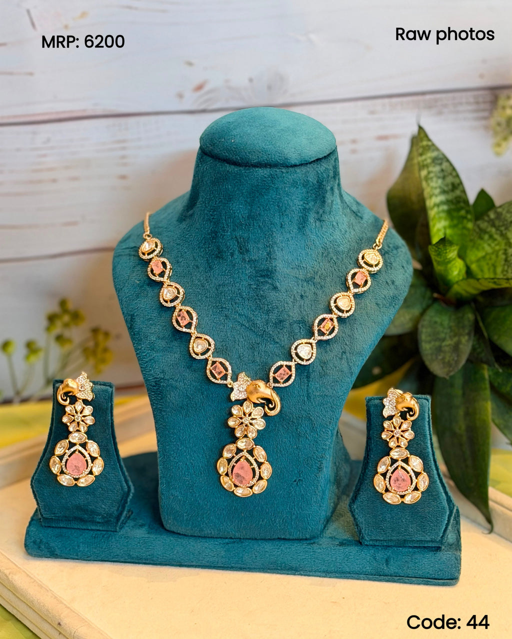 Pink Kundan Floral Necklace Set | Blush Stone Necklace | Anti Tarnish Jewellery