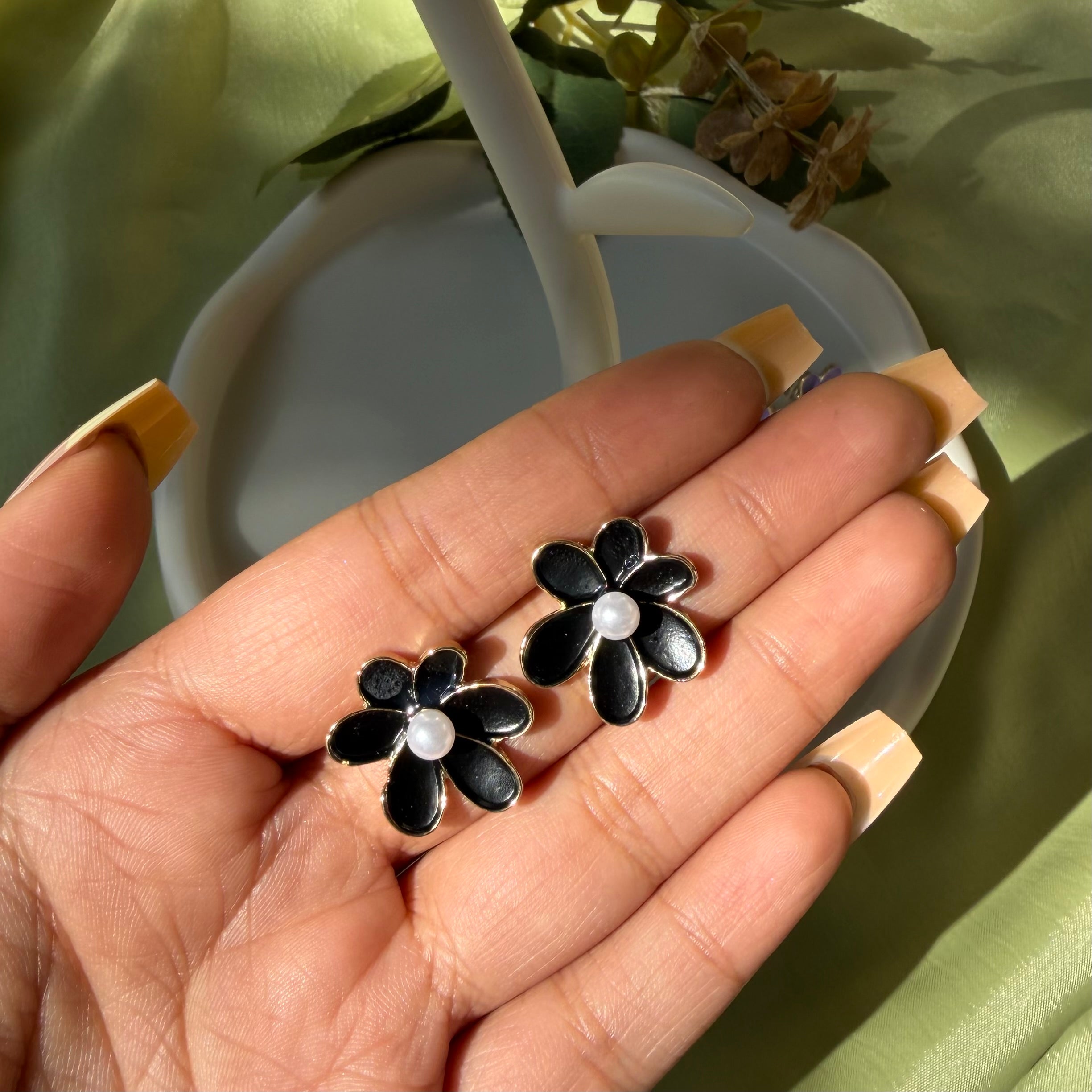 Black Flower Earrings