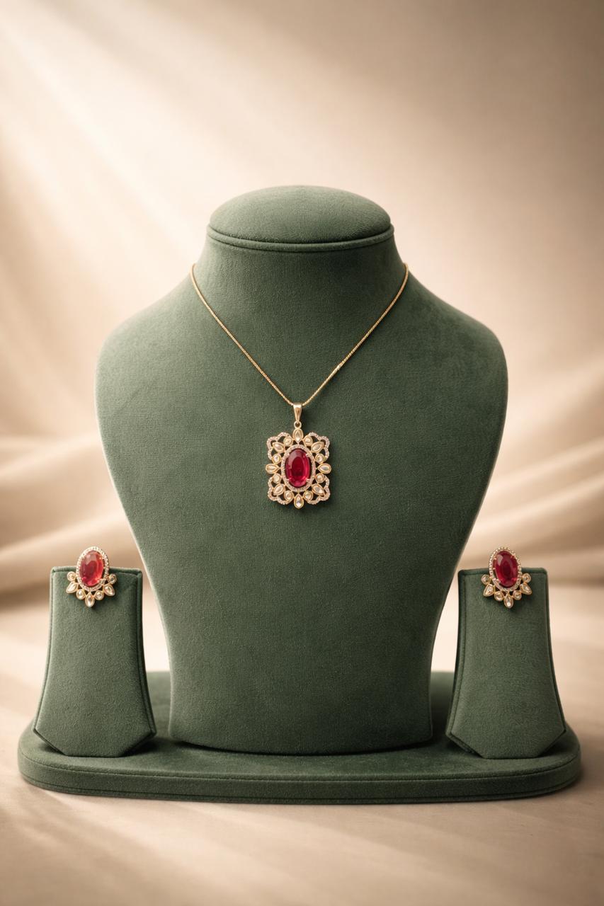 Rajvanshi Ruby Pendant Set