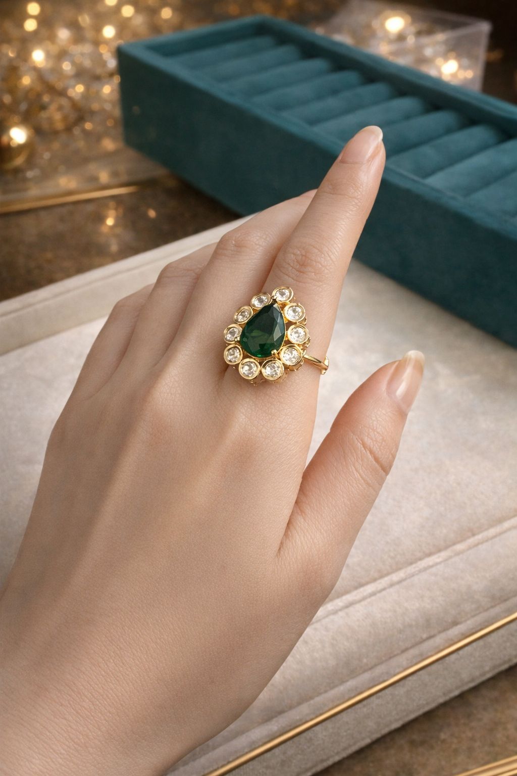 Emerald Halo Ring