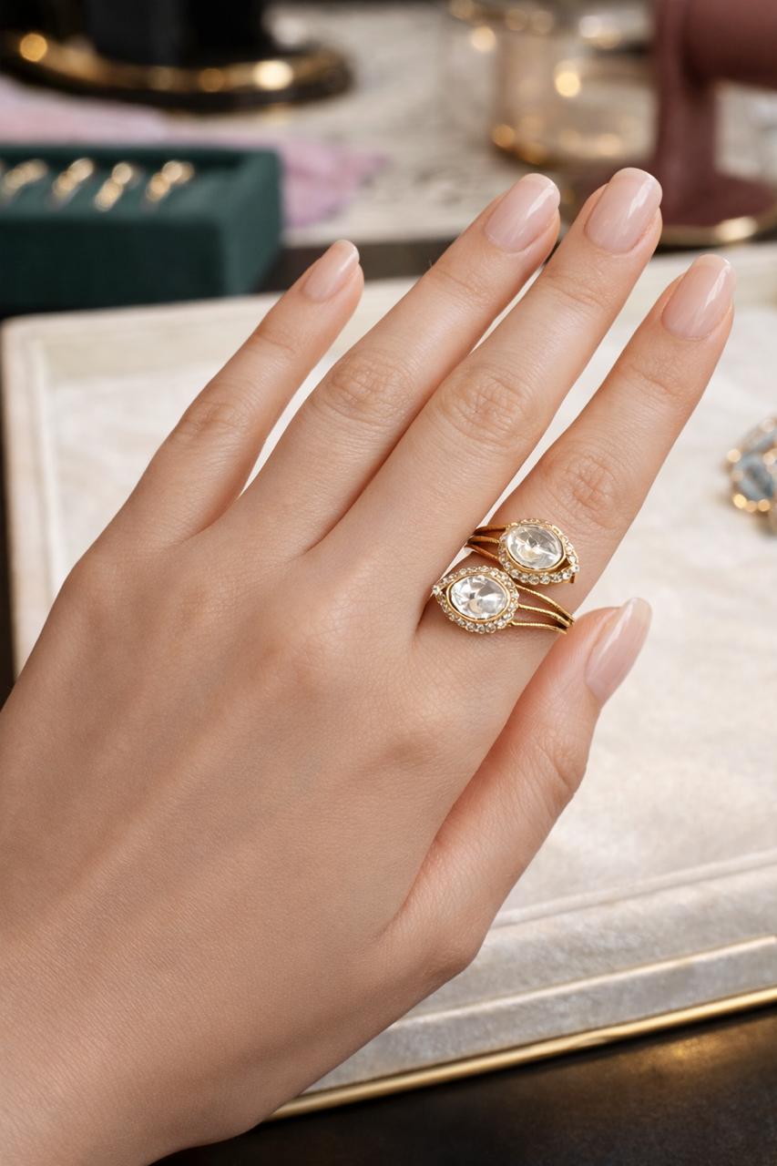 Noor Twin Polki Statement Ring with Dual Stone Design