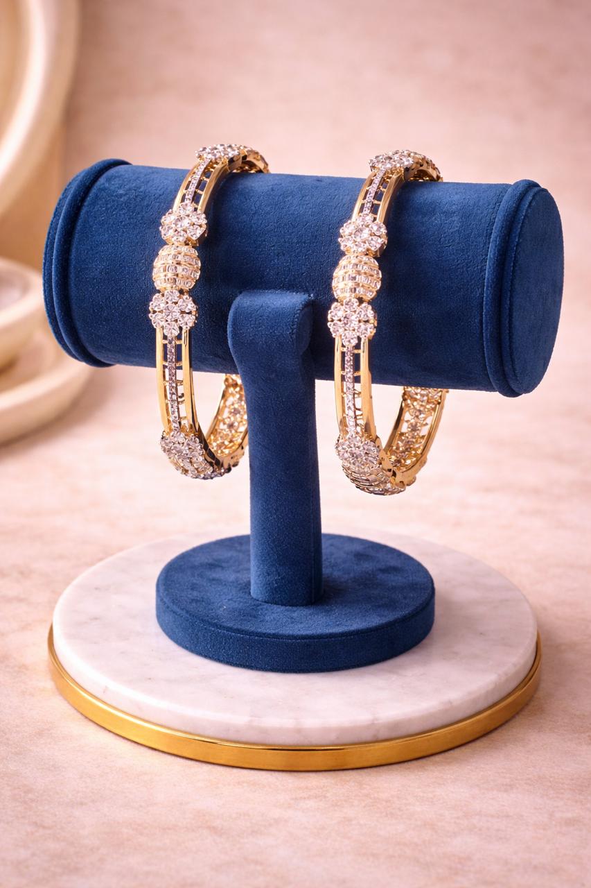 Radiant Bloom Real Gold Finish Diamond Look Floral Bangles Set