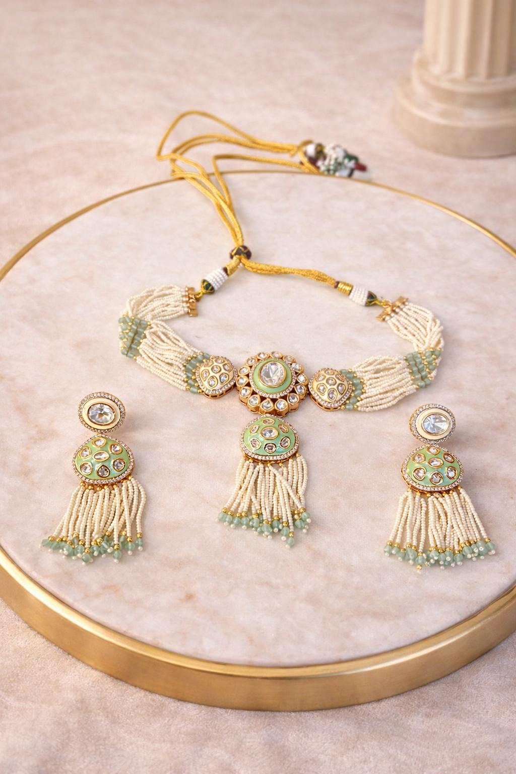 Mint Heirloom Real Gold Finish Kundan Choker Set
