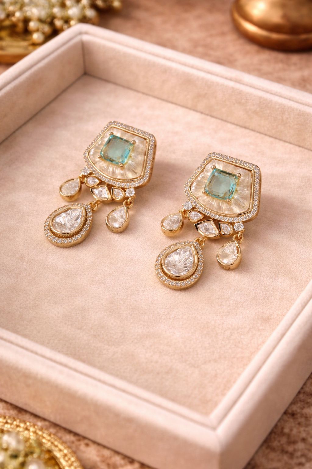 Celestia Sage Real Diamond Polki Look Pendant Set with Pastel Stone