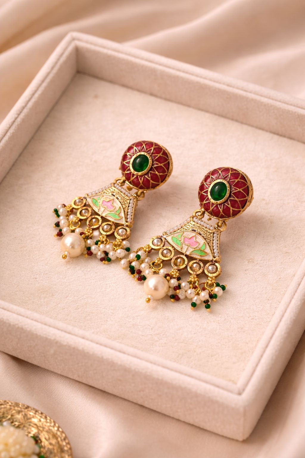 Ruhani Gulnaar Real Gold Finish Kundan Choker Set with Green Beads