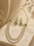 Polki layered necklace set with green stones for wedding and festive wear