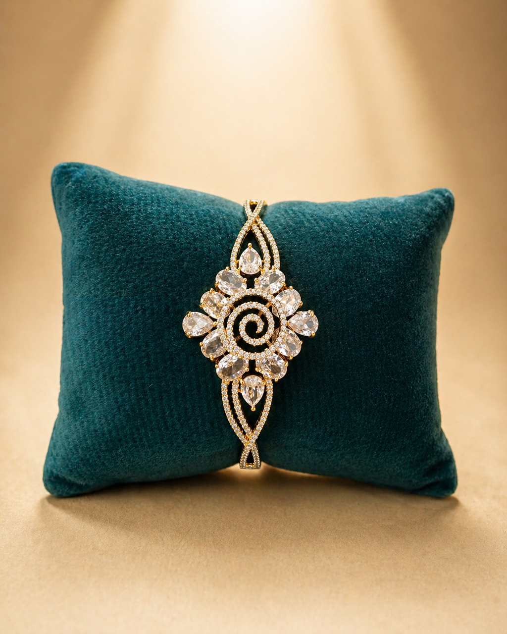 Floral statement bracelet with crystal design worn on hand for festive and elegant wear
