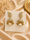 Gold plated kundan jhumka earrings with pearl drop design