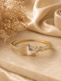 Gold swan bracelet with pearl center and crystal detailing in elegant design