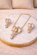 Real diamond polki look pendant set with ivory enamel floral design for wedding and festive wear