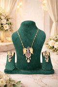 Real diamond polki look swan pendant set with ivory enamel design for wedding and festive wear