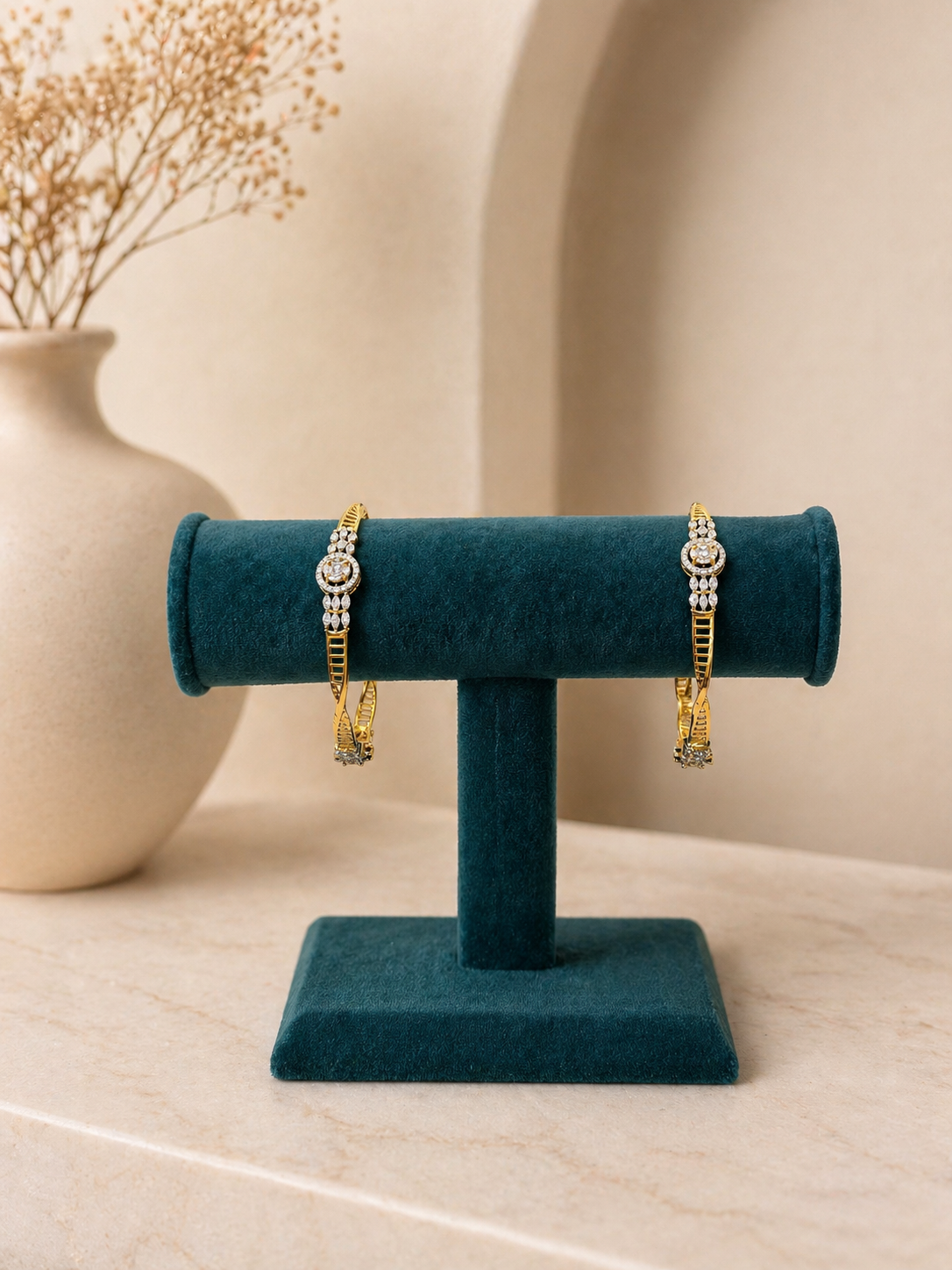 Modern mesh design statement bangles set worn on hand with crystal detailing for festive and evening wear