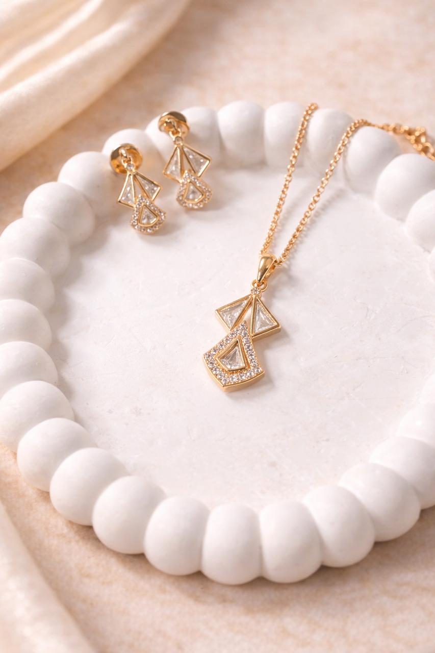 Gold finish geometric pendant set with minimal design for everyday and office wear
