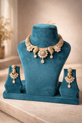 Gold finish polki necklace set with pearl drops for wedding and festive wear