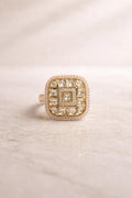 Geometric grid design statement ring with stone detailing for festive and stylish wear