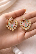Polki finish pastel enamel peacock design stud earrings with stone detailing for everyday and festive wear
