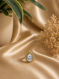 pear cut solitaire zircon halo ring gold finish adjustable design elegant statement ring