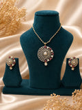 ruby pearl circular pendant necklace set with matching earrings and diamond detailing