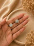 square crystal micro pave stud earrings in gold finish