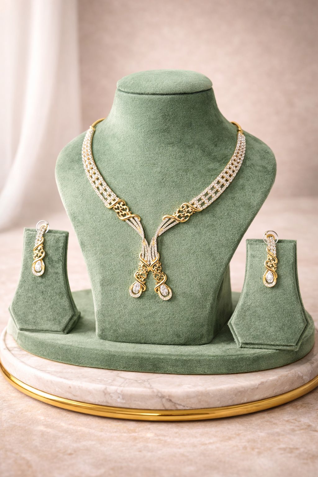 Real diamond look minimal twisted necklace set for everyday and office wear