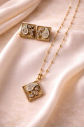 Gold look pendant set with pastel enamel tile design for everyday and festive wear